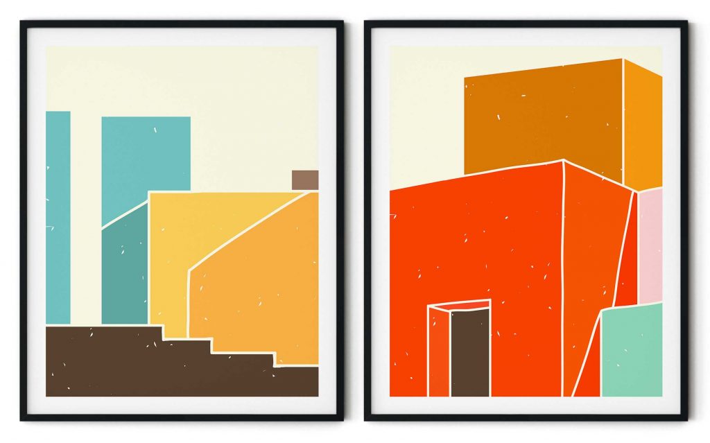 Set of 2 colorful architecture building