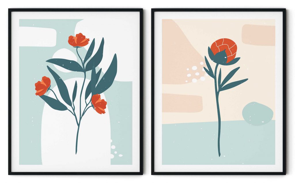 Set of 2 minimalist flowers