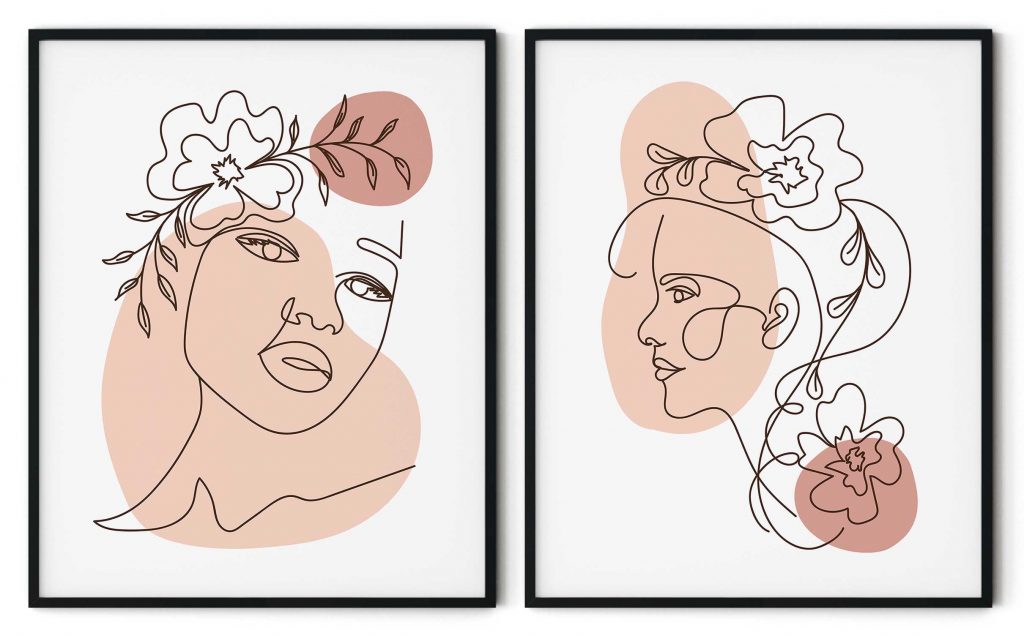 Set of 2 beautiful line drawing women