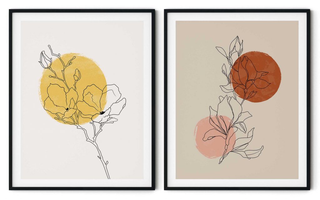 Set of 2 circle line drawing flowers