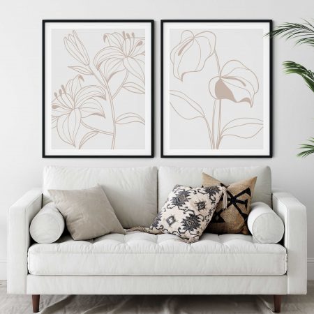 Set of 2 giant line drawing flower and plant