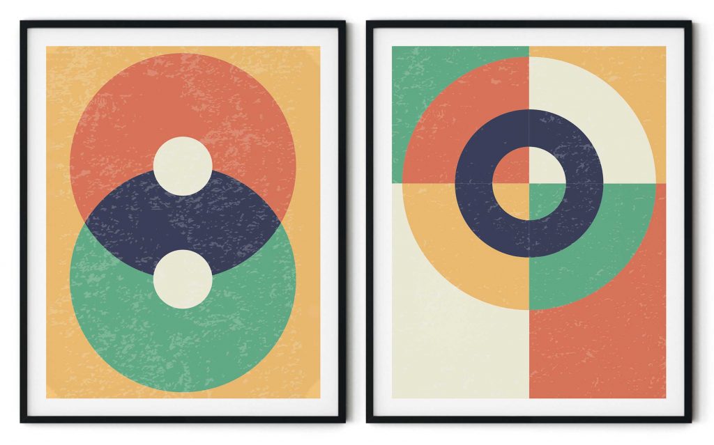 Set of 2 colorful abstract geometric circle shapes