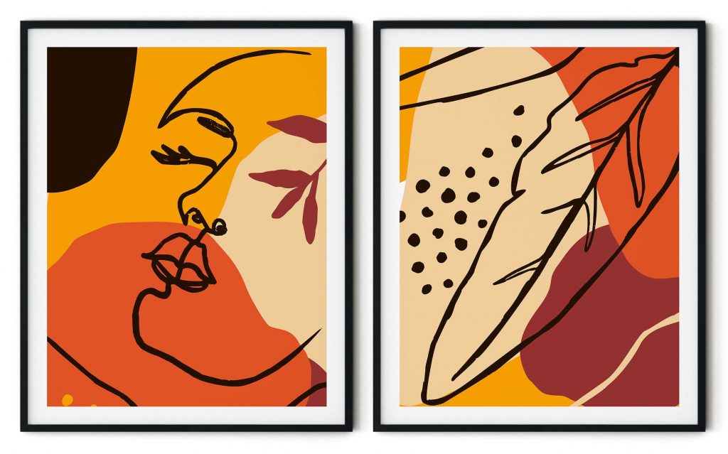 Set of 2 burnt orange face and botanical