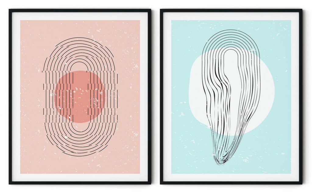 Set of 2 contemporary minimalist line drawing shapes