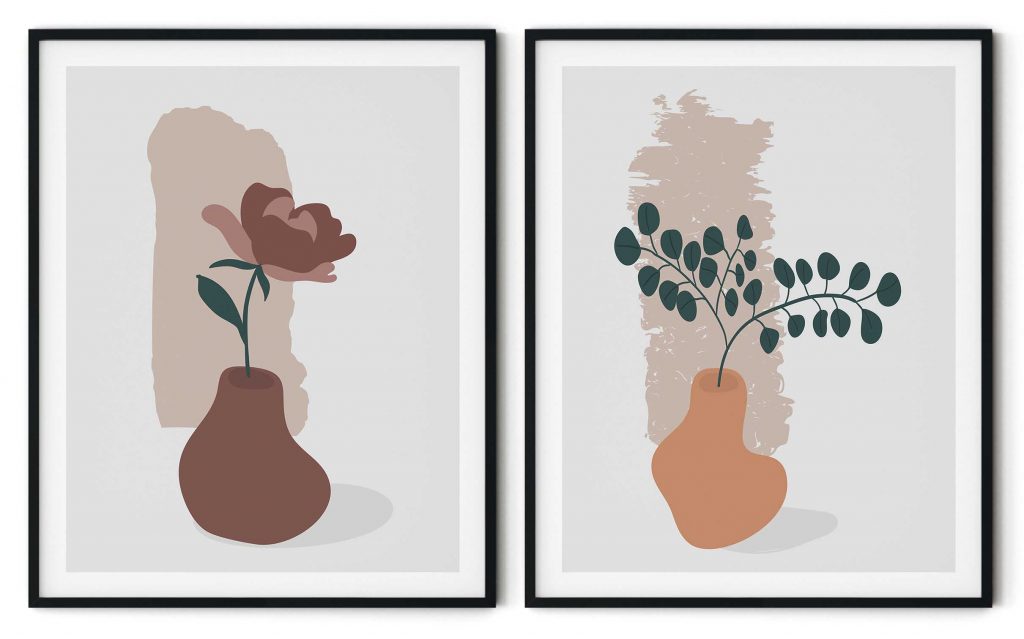 Set of 2 minimalist abstract flower and port