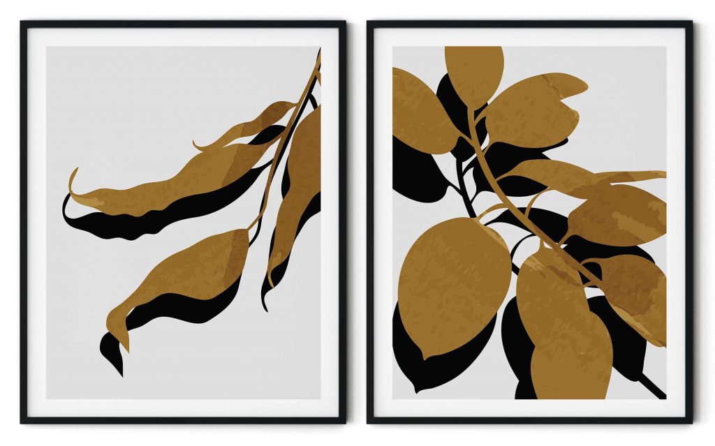 Set of 2 abstract foliage botanical
