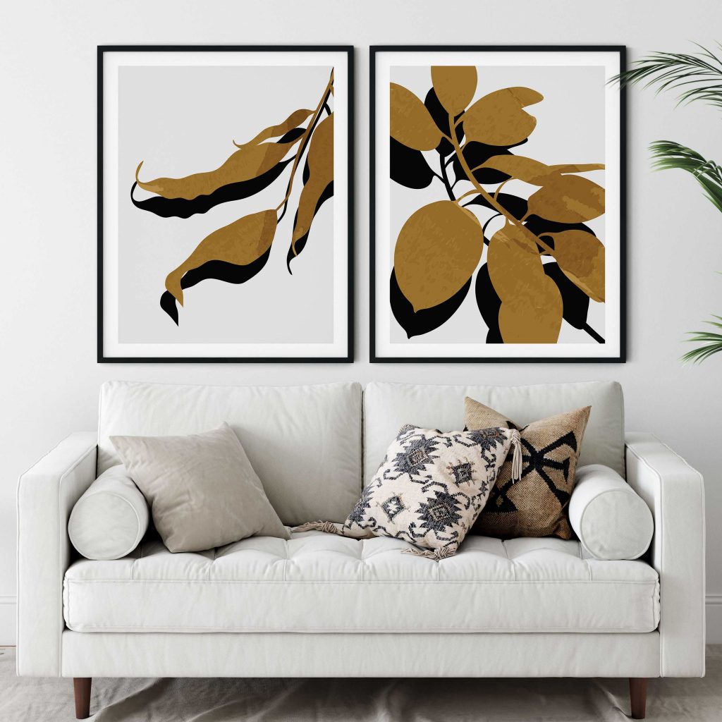 Abstract Golden Black Leaves – Wall Painting