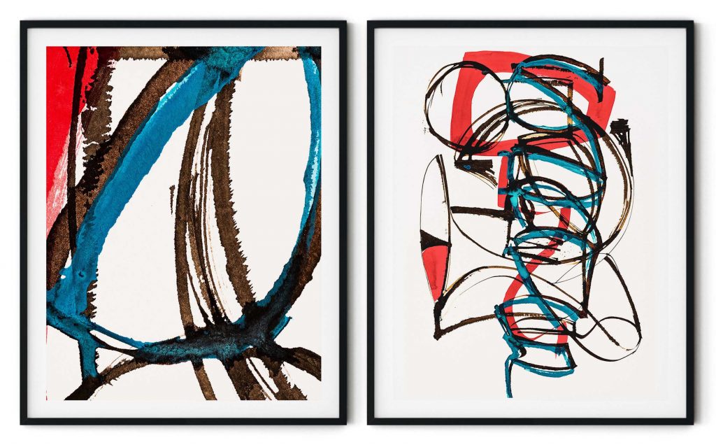 Set of 2 ink brushstroke abstract