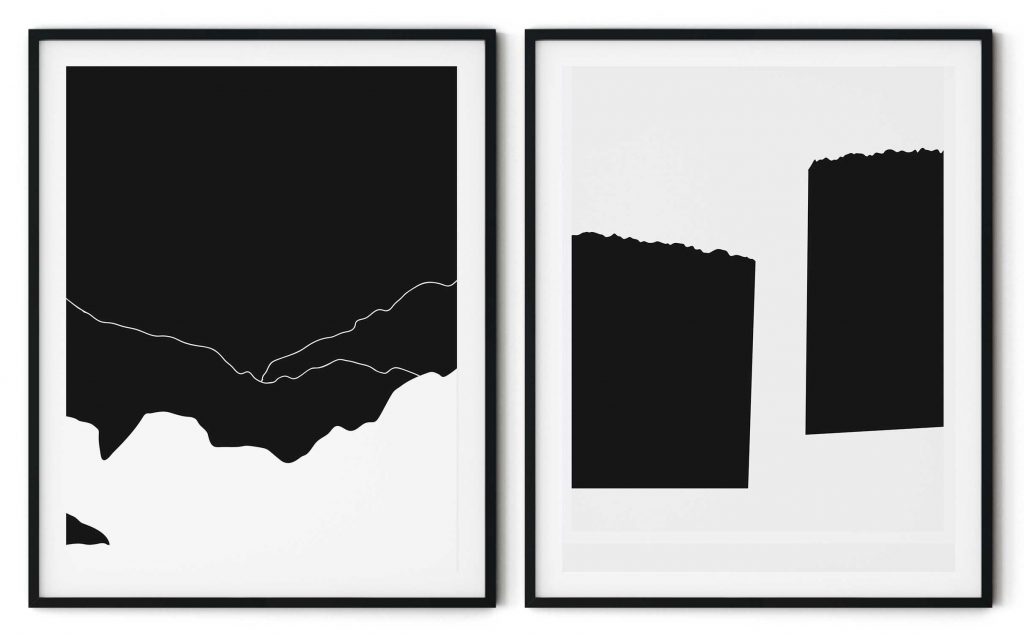 Set of 2 black abstract landscape