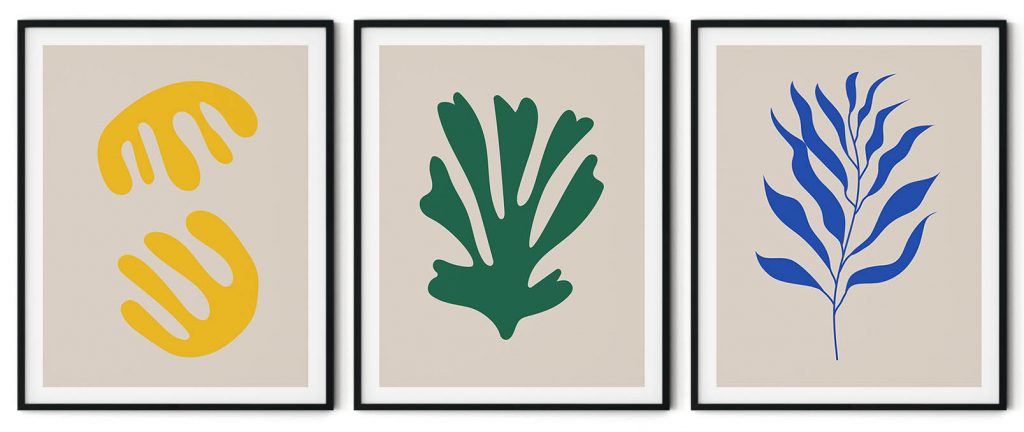 Set of 3 colorful Matisse contemporary organic shapes