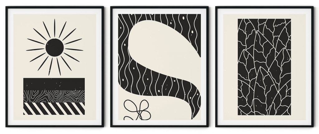 Set of 3 black human figure aesthetic abstract