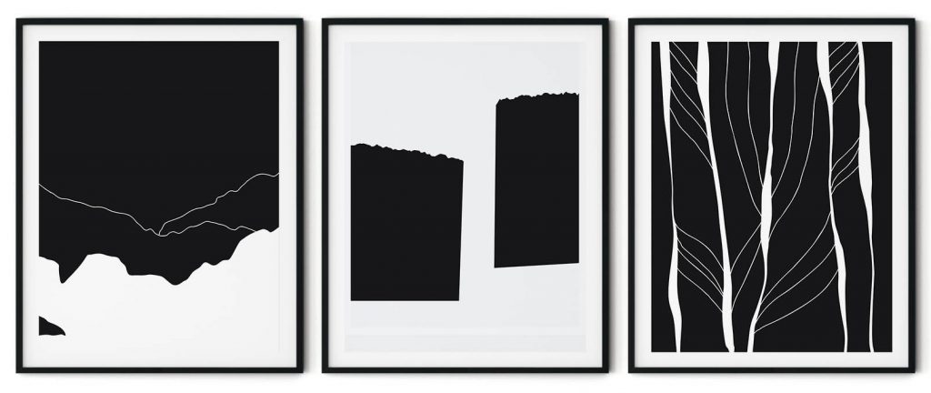 Set of 3 black abstract landscape