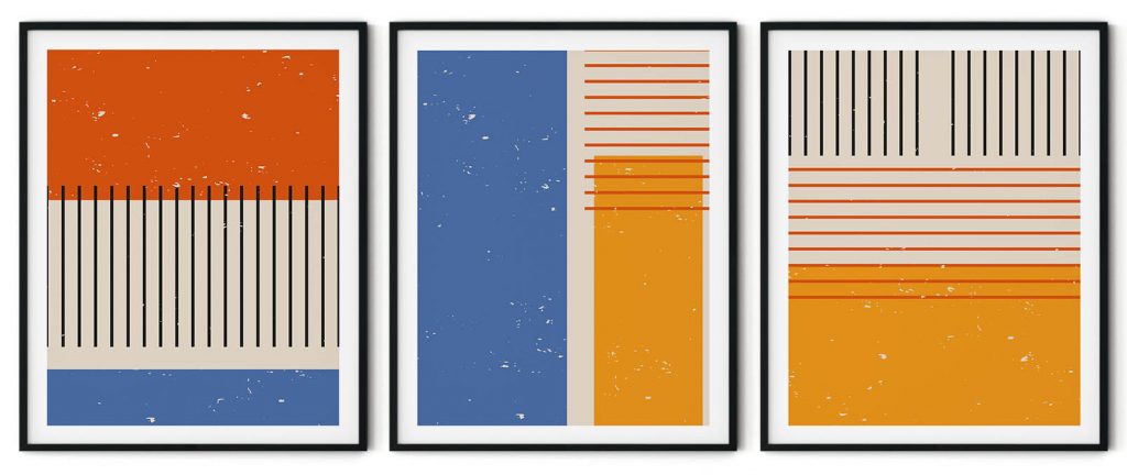 Set of 3 colorful trendy grunge abstract