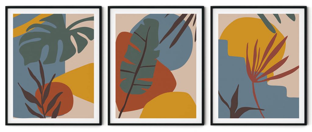 Set of 3 boho botanical abstract