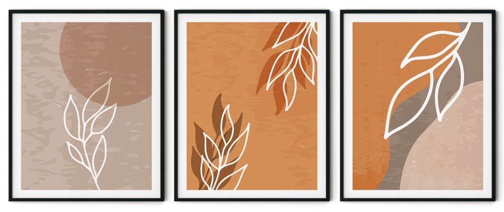 Set of 3 abstract white line drawing botanical
