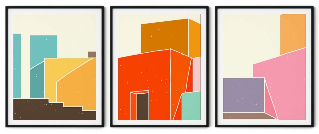 Set of 3 colorful architecture building