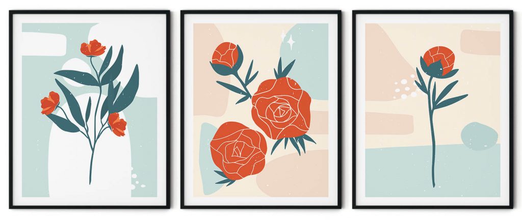 Set of 3 minimalist flowers