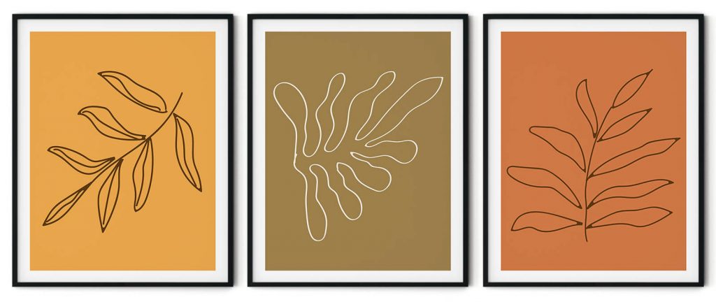 Set of 3 colorful line drawing botanical