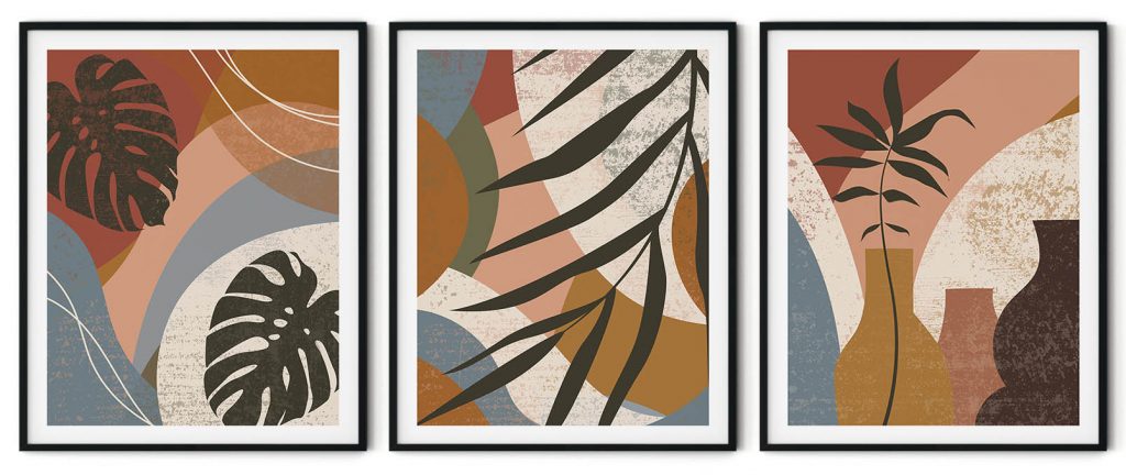 Set of 3 geometric elements tropical leaves botanical