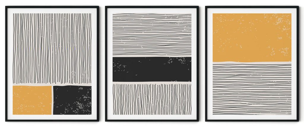 Set of 3 black yellow trendy line abstract