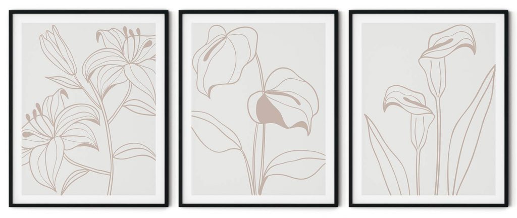 Set of 3 giant line drawing flower and plant