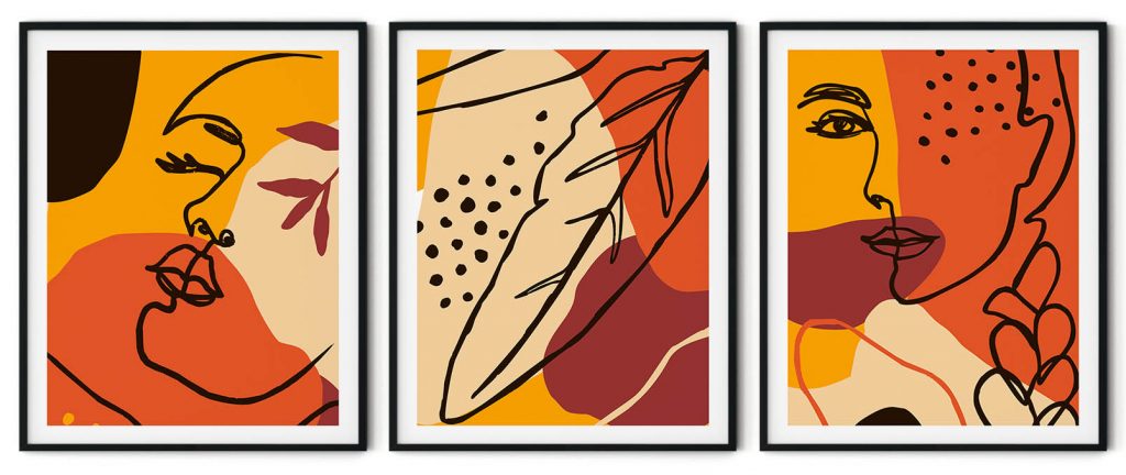 Set of 3 burnt orange face and botanical