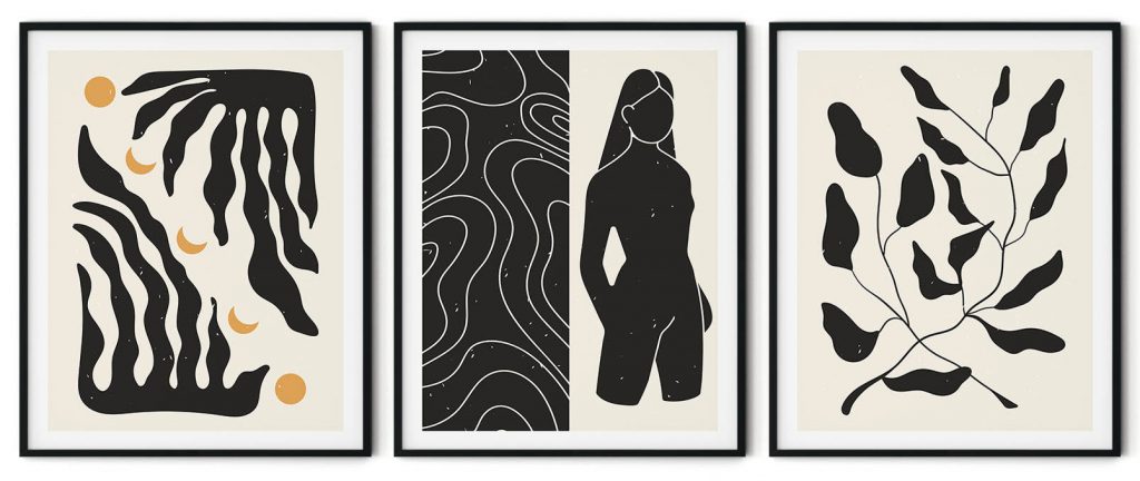 Set of 3 black women and leaves aesthetic abstract