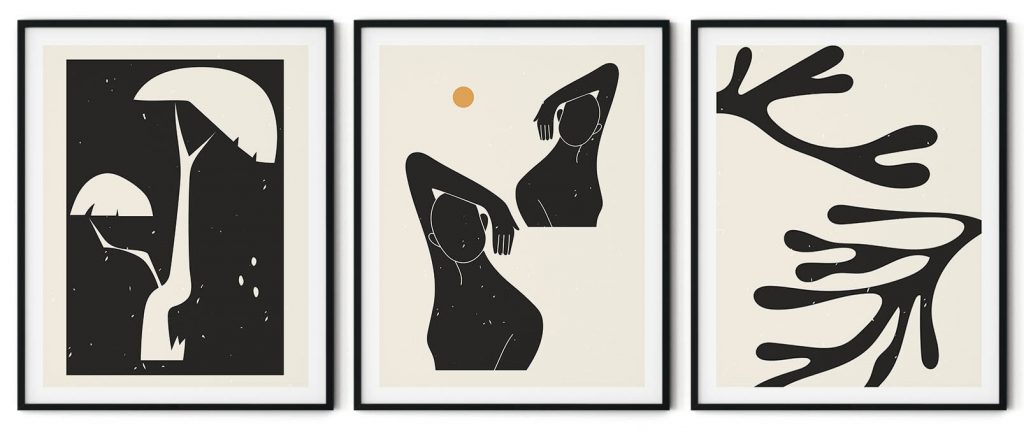 Set of 3 black figures and shapes minimalist abstract