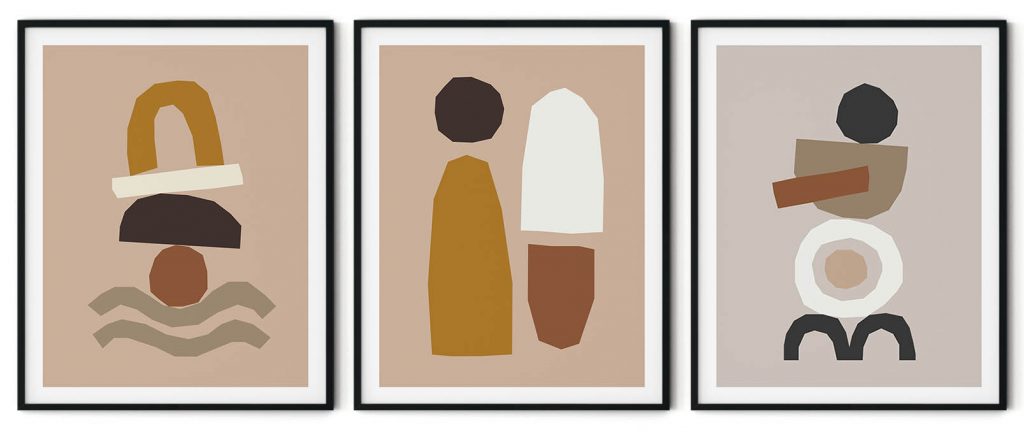 Set of 3 minimalist colorful abstract geometrical shapes