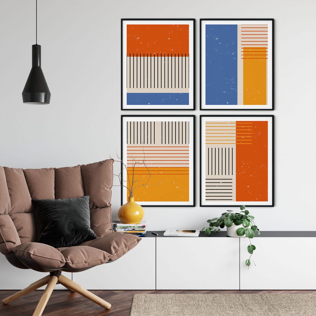 Abstract Four Geometric Compositions – Wall Hanging