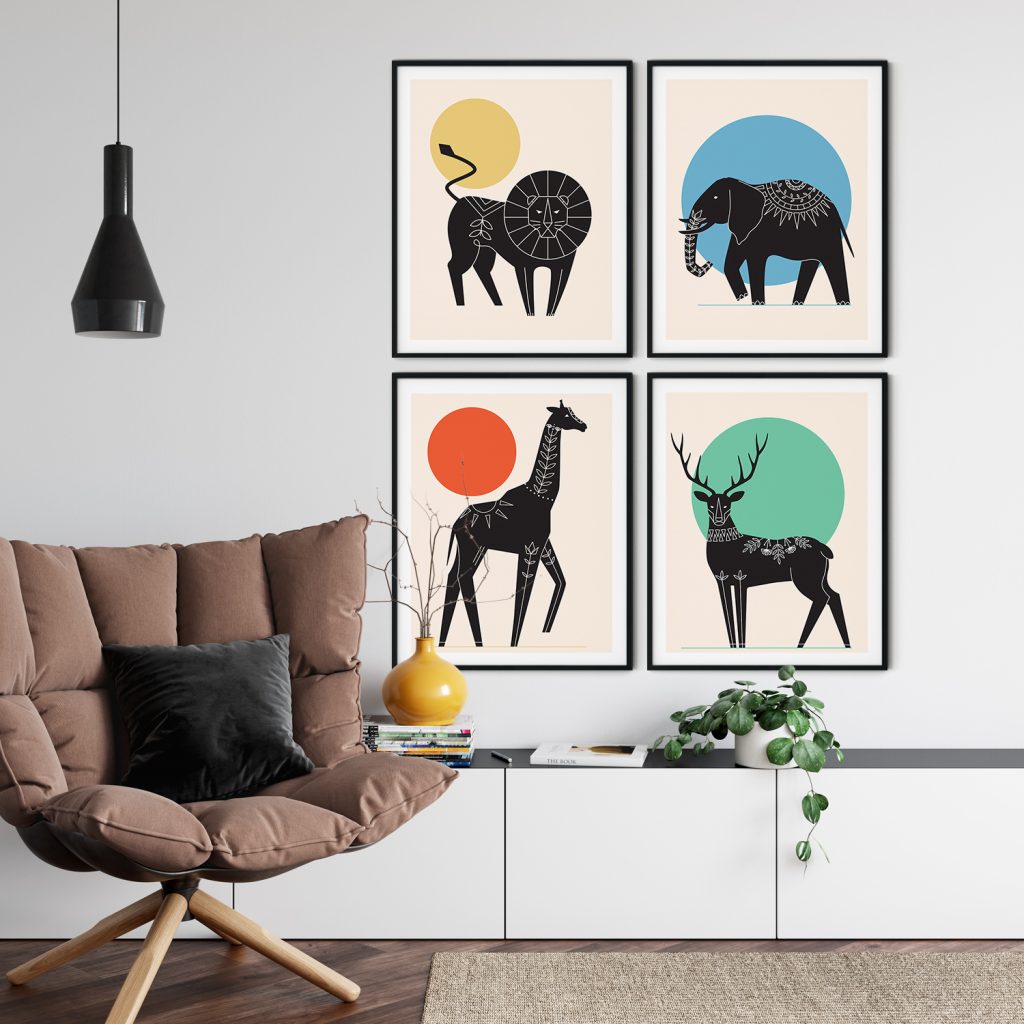 Minimalist Four Animal Silhouettes – Wall Art