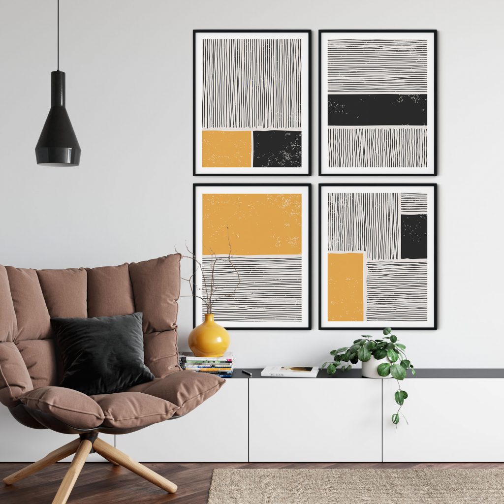 Abstract Black Yellow Lines Blocks – Home Decor
