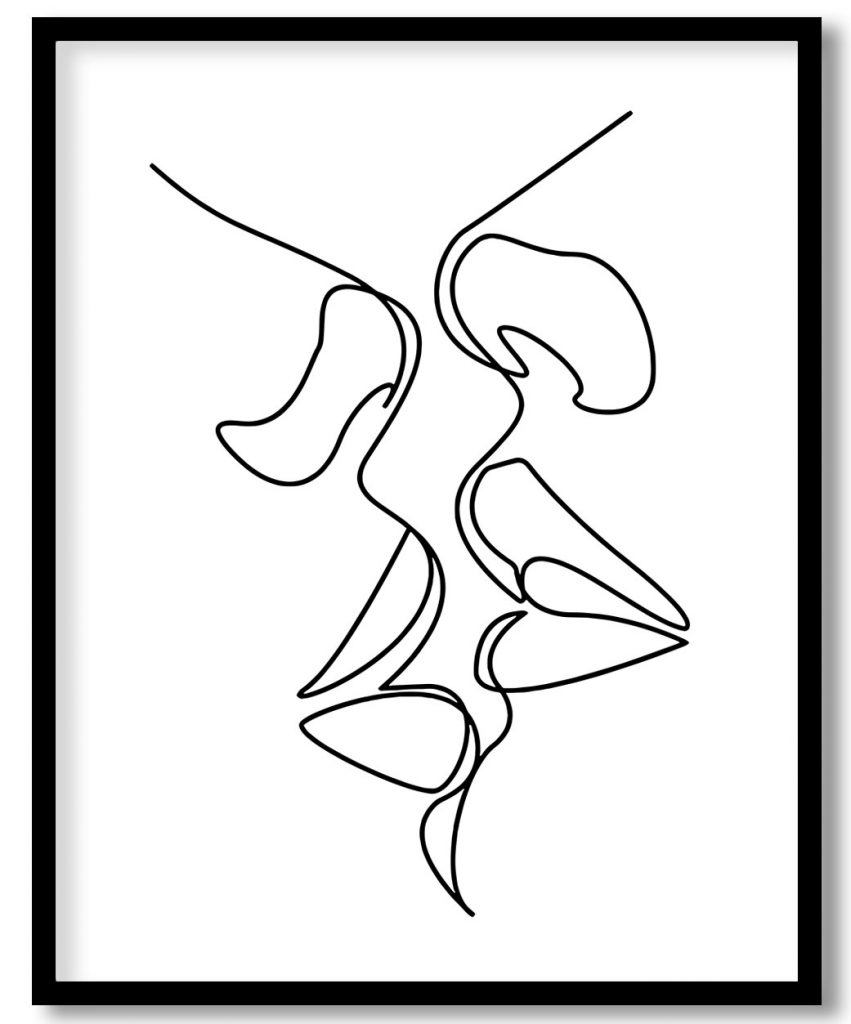 Couple line drawing lips