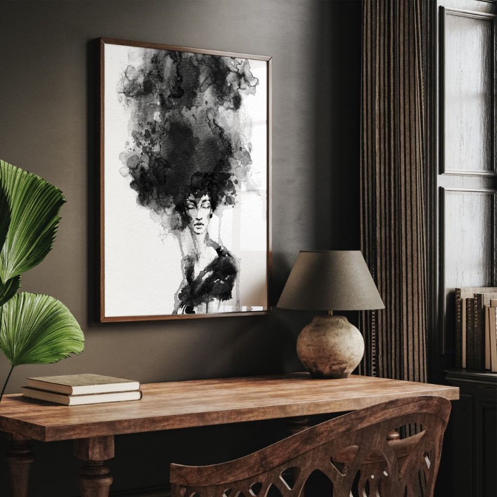 Abstract Woman Black Hair – Wall Decor