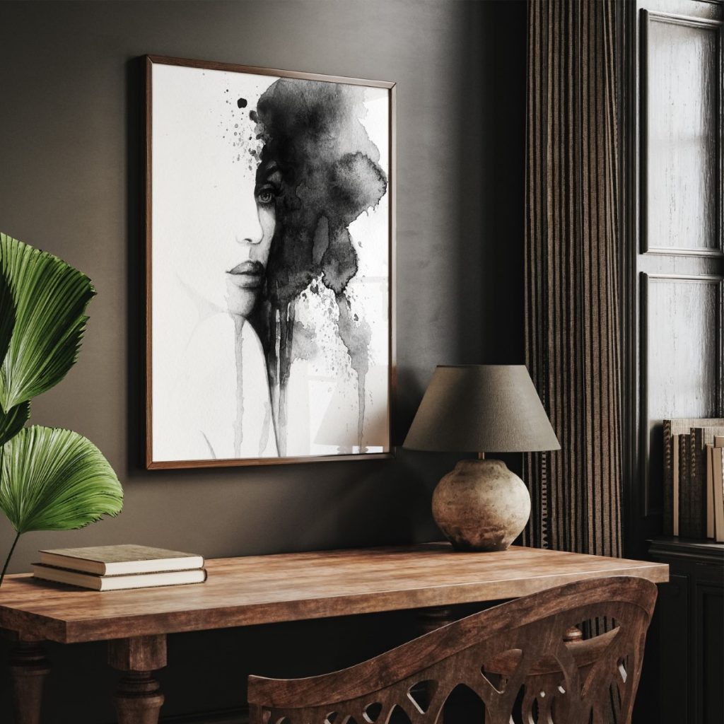 Contemporary Woman Face Ink Splatters – Wall Painting