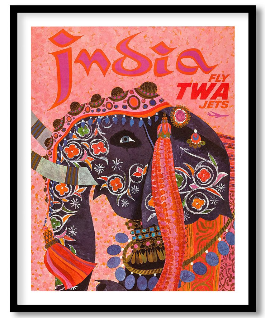 Fly twa jets, India - Vintage travel poster