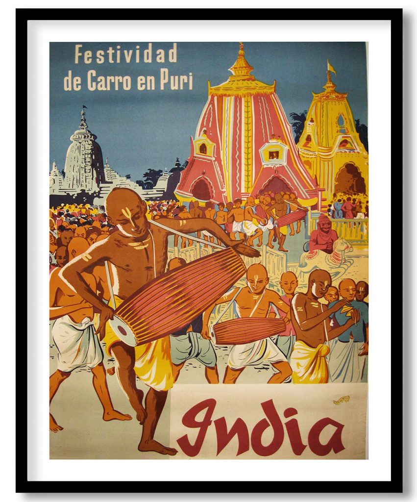 Ratha yatra,Indian festival, Odisha India - Vintage travel poster