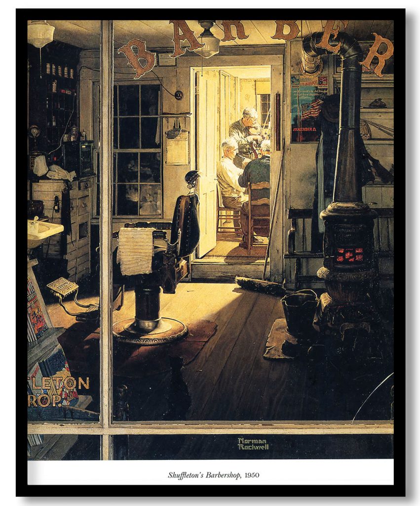 Shuffleton's barbershop by Norman Rockwell (1950)