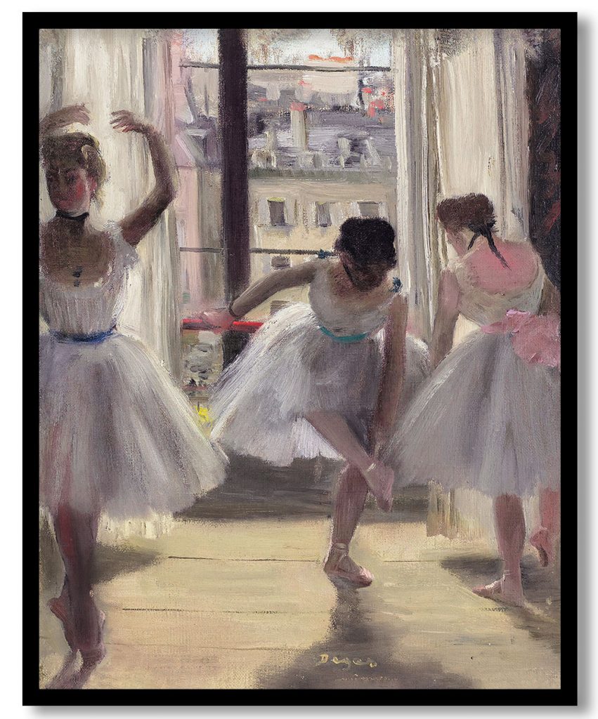 Three dancers in an exercise hall by Edgar Degas (1880)