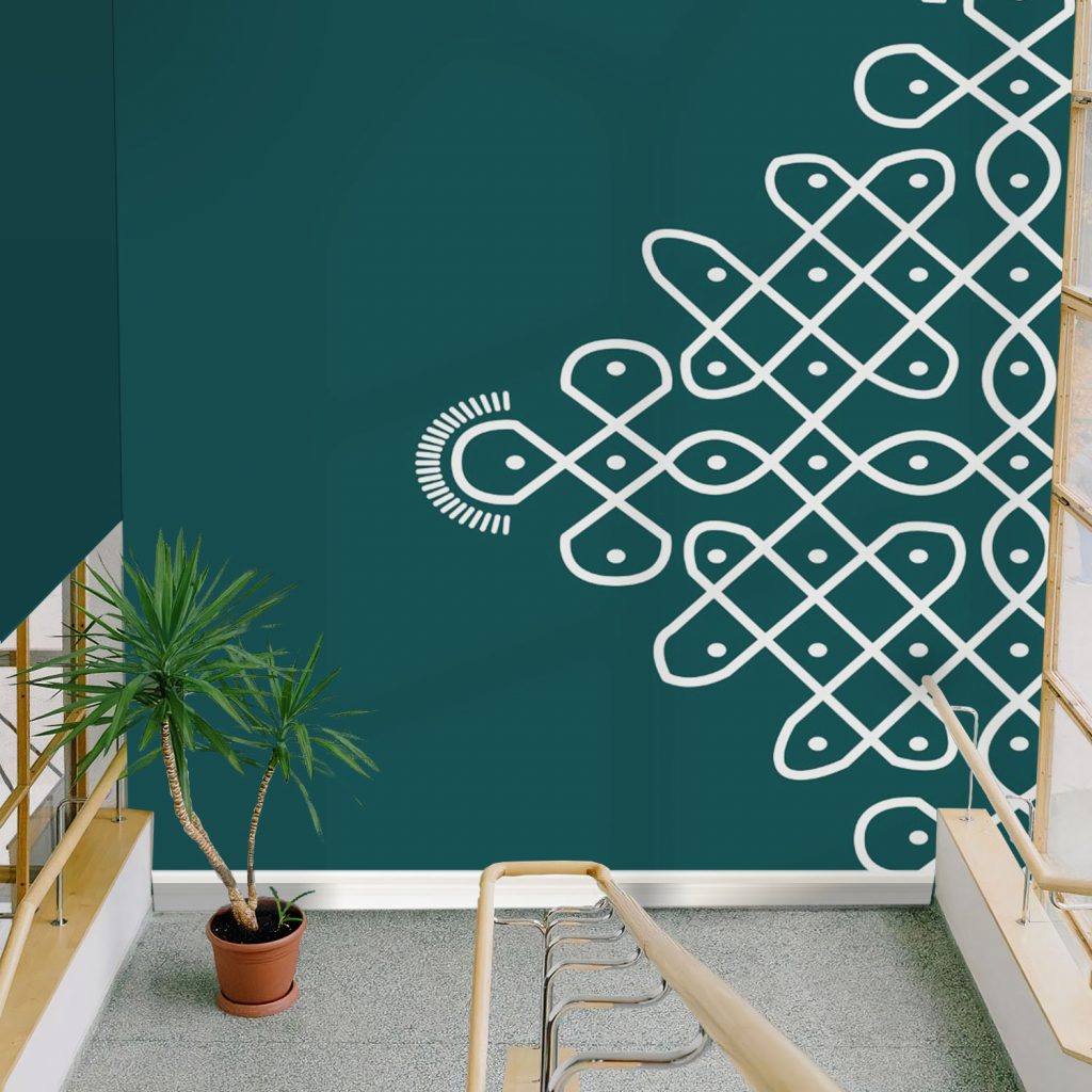 Teal Kolam Rangoli Wallpaper
