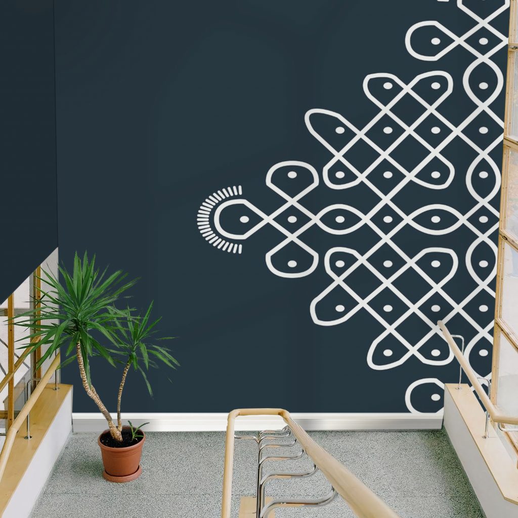 Navy Blue Kolam Rangoli Wallpaper
