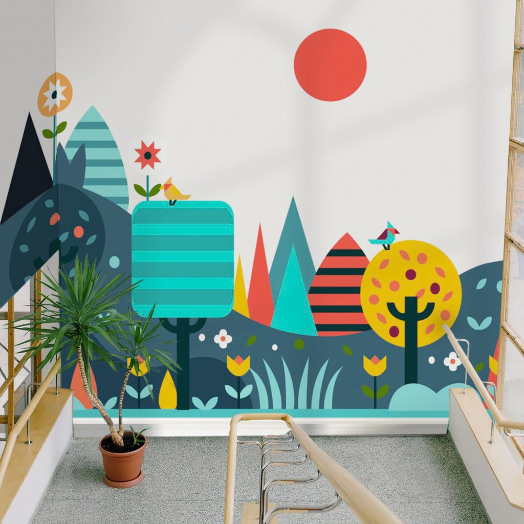 Colourful Geometric Forest Mural Wallpaper