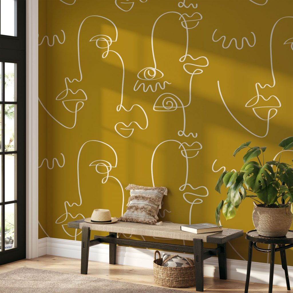 Mustard abstract faces