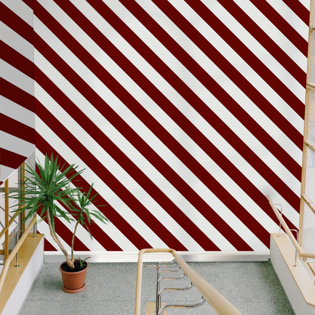 Maroon and White Diagonal Stripe Wallpaper