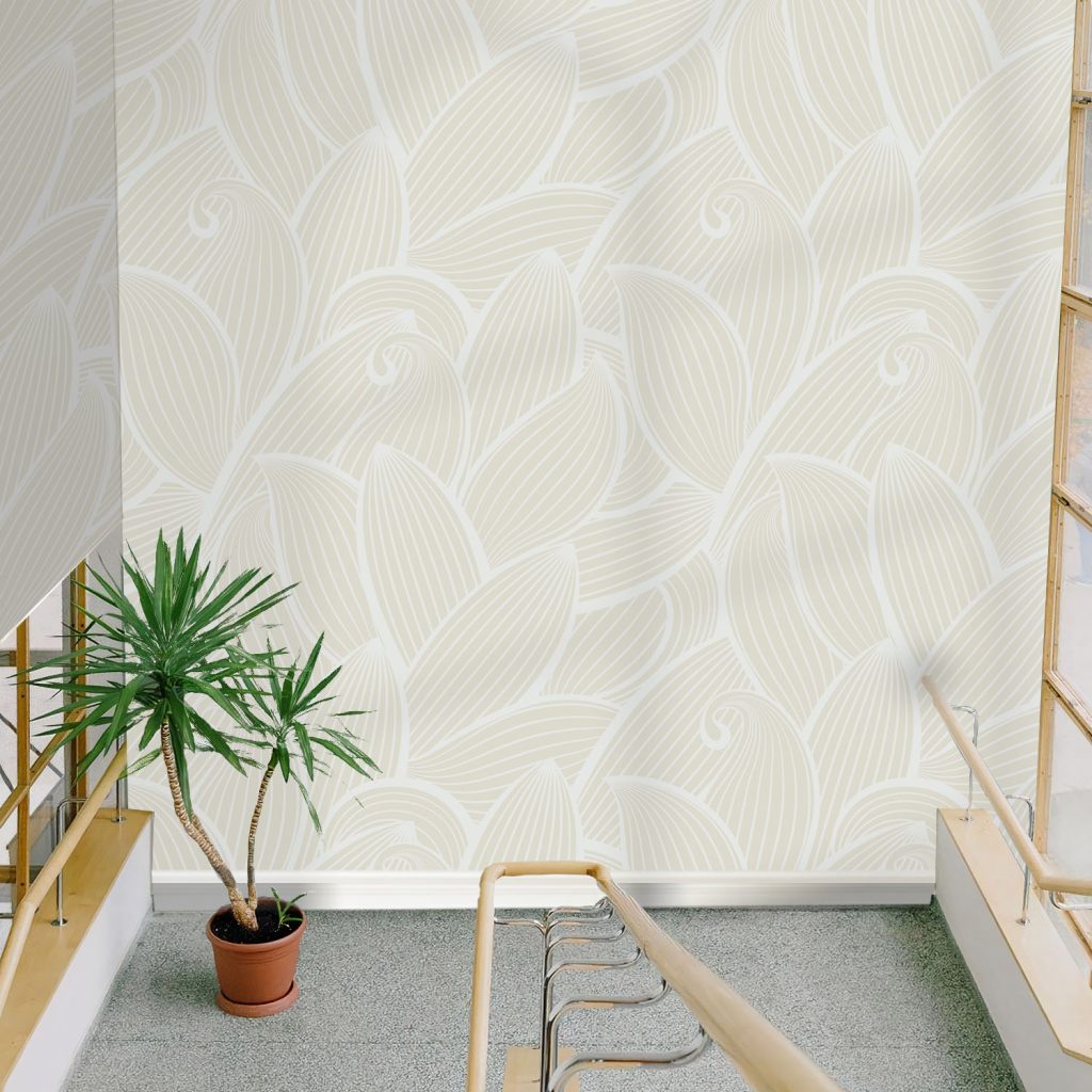 Beige Art Nouveau Leaf Wallpaper
