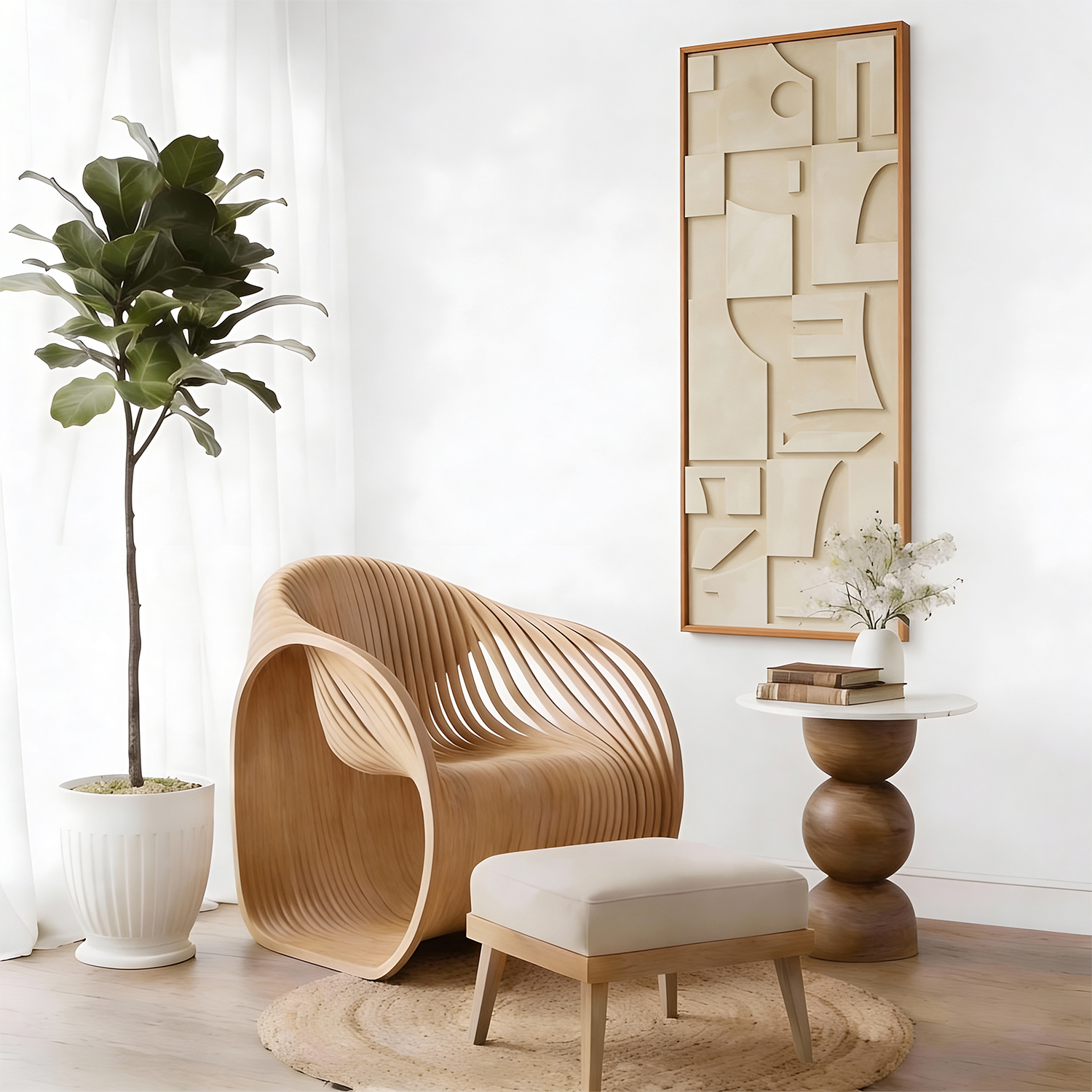 Woven Dreams - Oak Wood 3D Relief Wall Sculpture for Modern Homes