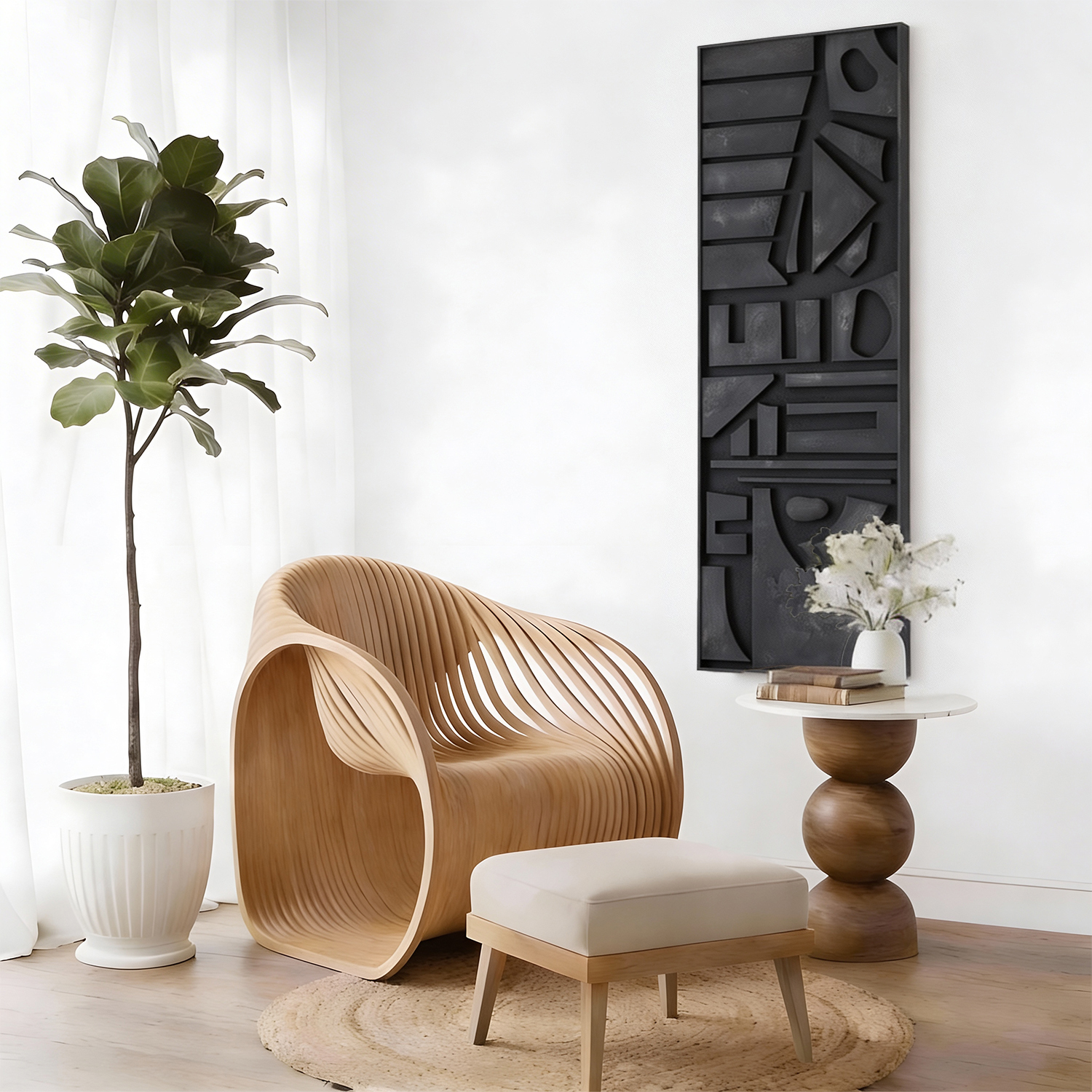 Geometry of Dreams - Dreamscape Wall Sculpture: 3D Relief Art in Oak Wood for Contemporary Spaces