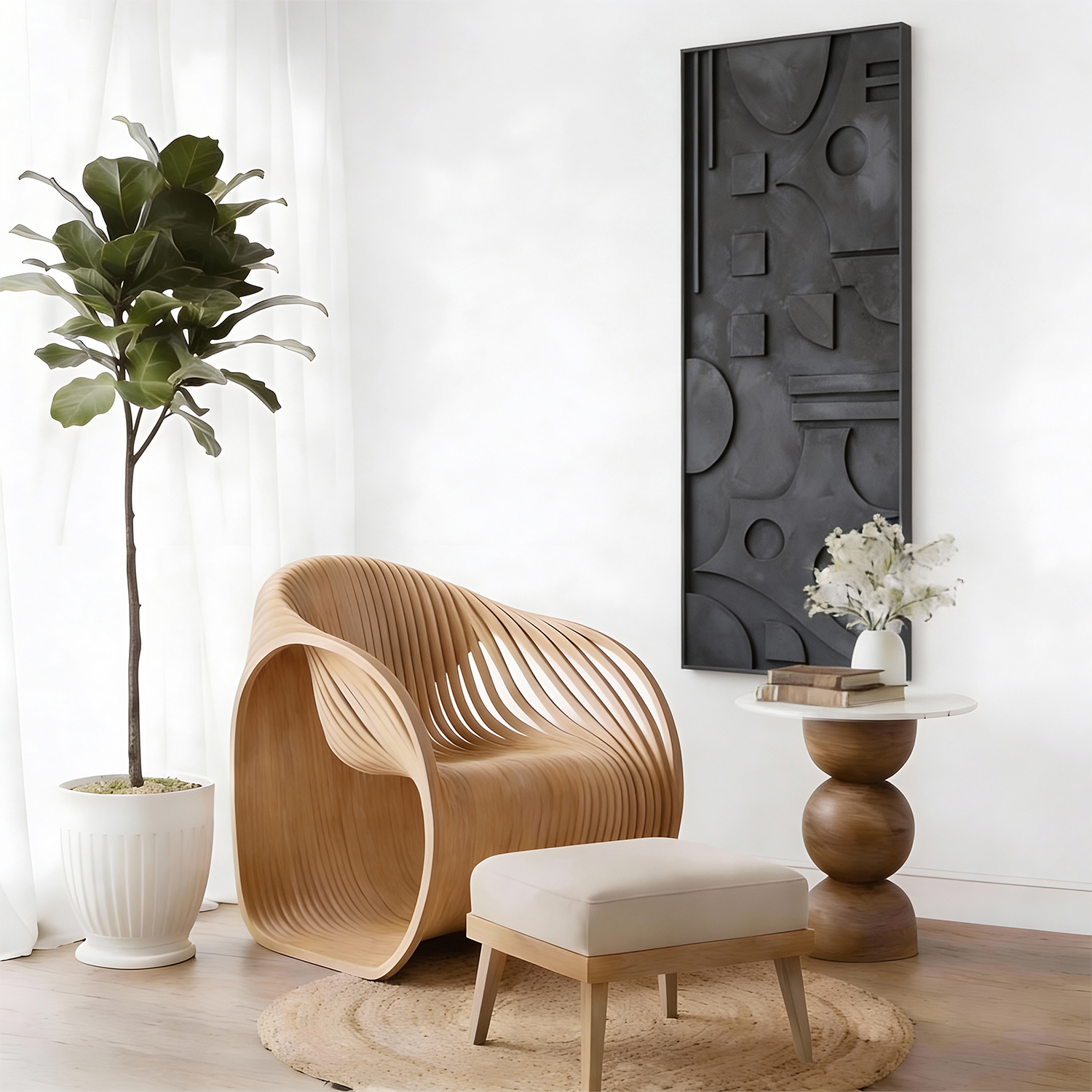 Abstract dimensional relief: 3D Black Wall Sculpture for Home Decor - Textured Art Bloom