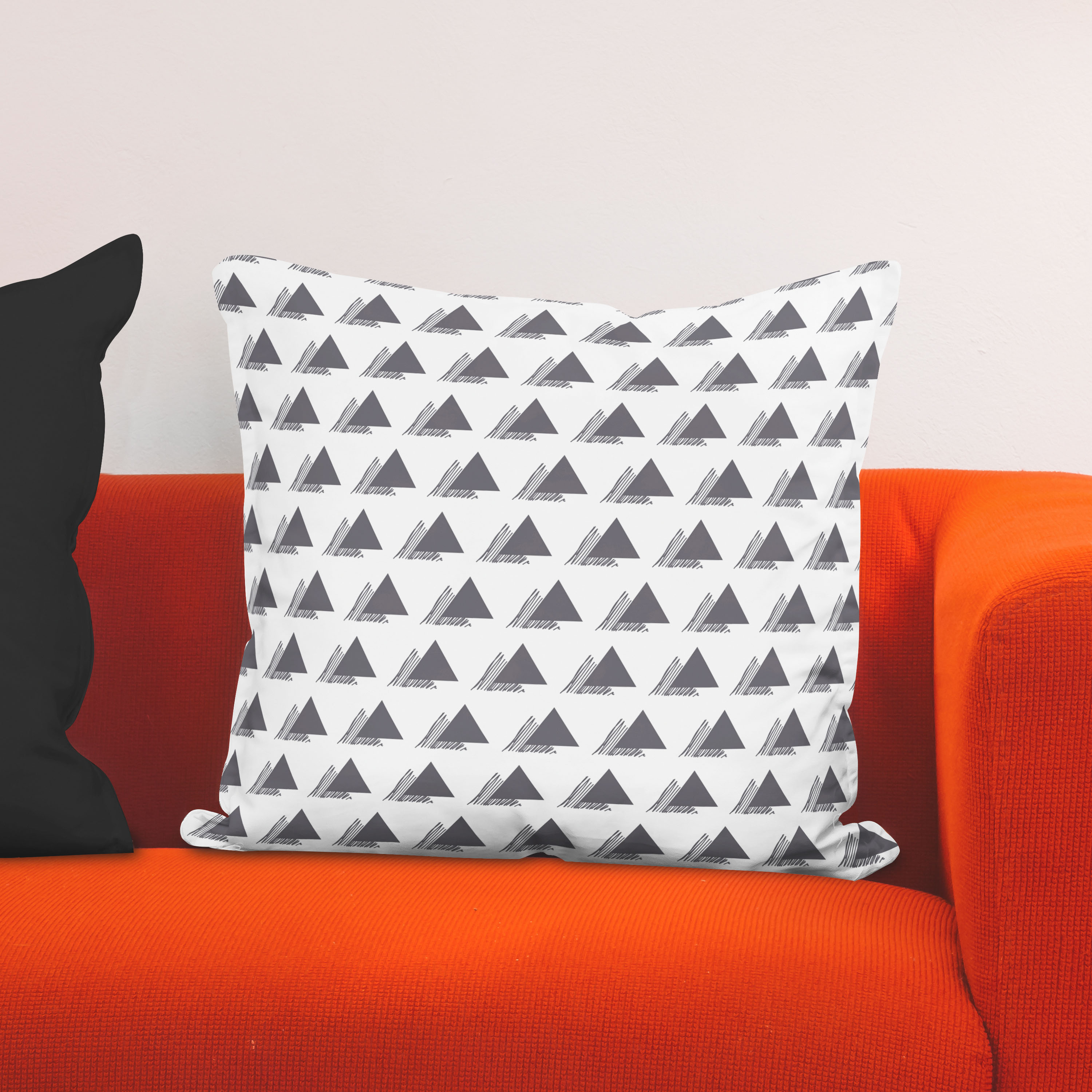 Red sofa with pillow and light lamp