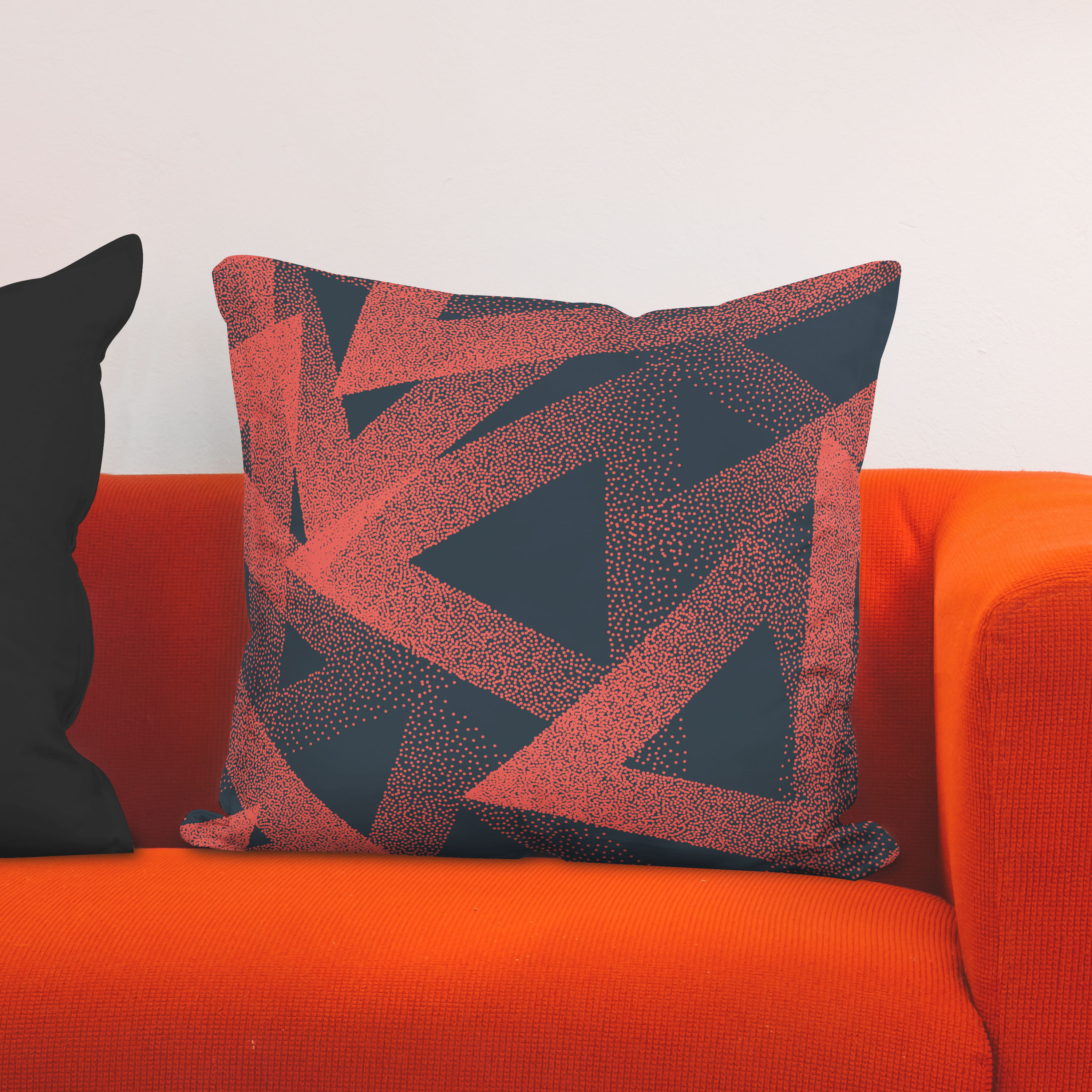 Red sofa with pillow and light lamp